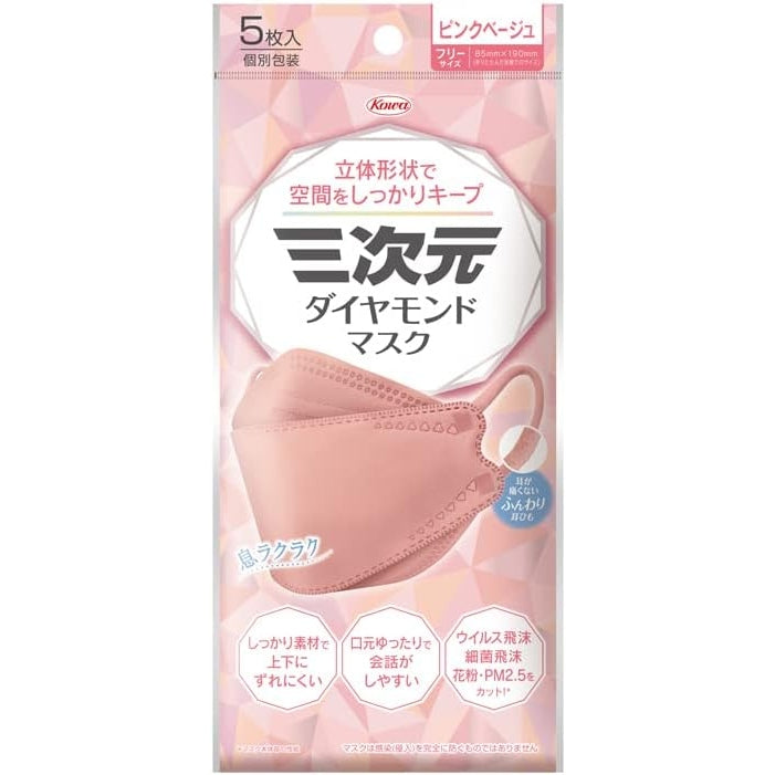 興和 三次元 日本製 立体荾角口罩 (粉色) (5片 x10包) - Marche Tokyo facemask
