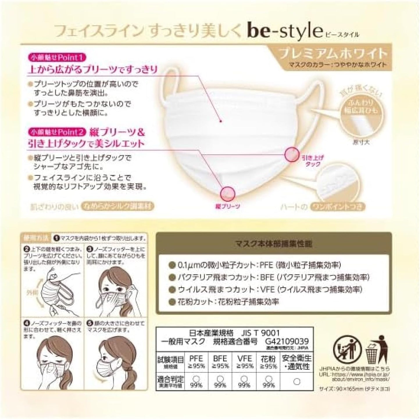 特惠裝! 白元 be-style小顏 美形透氣口罩 5片 (特白) (x10包)