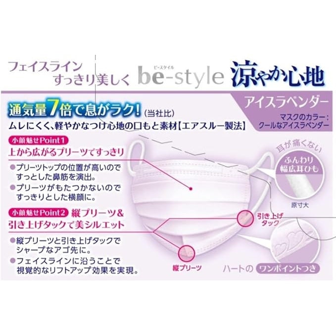 特惠裝! 白元 be-style 超透氣7倍口罩 5片 (薰衣紫) (x10包)