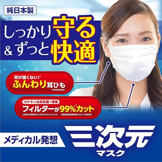 興和 三次元 日本製 抗菌口罩 XL(加寬) (7片 x10包) - Marche Tokyo facemask