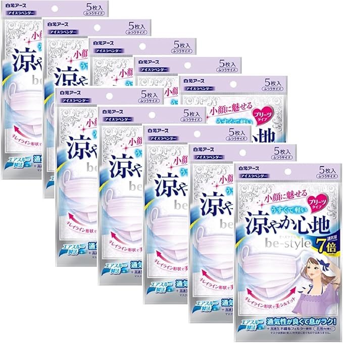 特惠裝! 白元 be-style 超透氣7倍口罩 5片 (薰衣紫) (x10包)