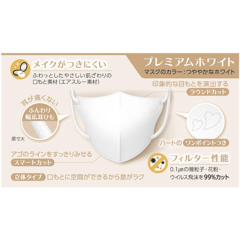 白元 be-style 貼面立体口罩 Premium White 5片 純白 x5 set