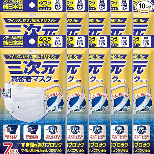 興和 三次元 日本製 nano高密着抗菌口罩 M  (7片 x10包) - Marche Tokyo facemask
