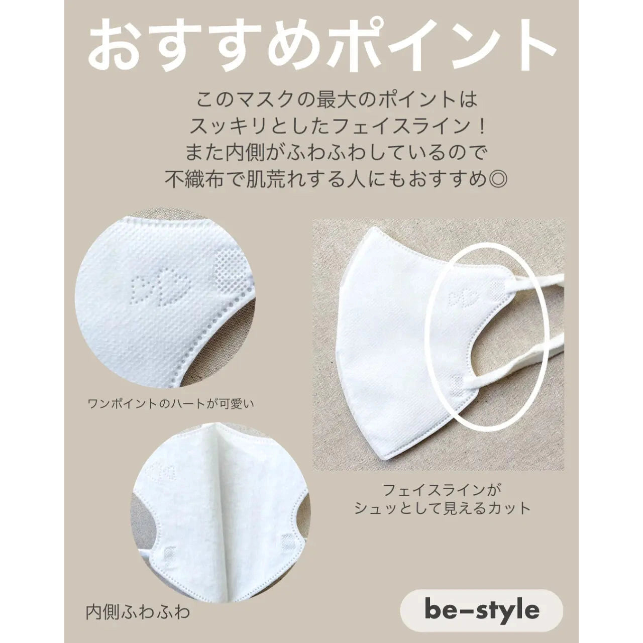 白元 be-style 貼面立体口罩 Premium White 5片 純白 x5 set