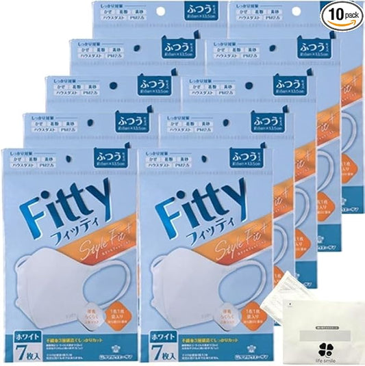 特惠裝!  Fitty 舒適立体日本口罩 White 7片(M) (白色) (x10包) - Marche Tokyo facemask