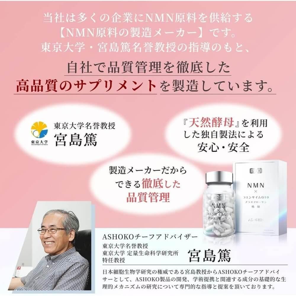 Ashoko Pro 高濃度 NMN 純度 99.9% 12,000mg（每片 200mg） 東京大學教授顧問 輔酶 Q10 縮醛磷脂核酸 採用直達腸道的耐酸膠囊 60 粒（30 天供應量）