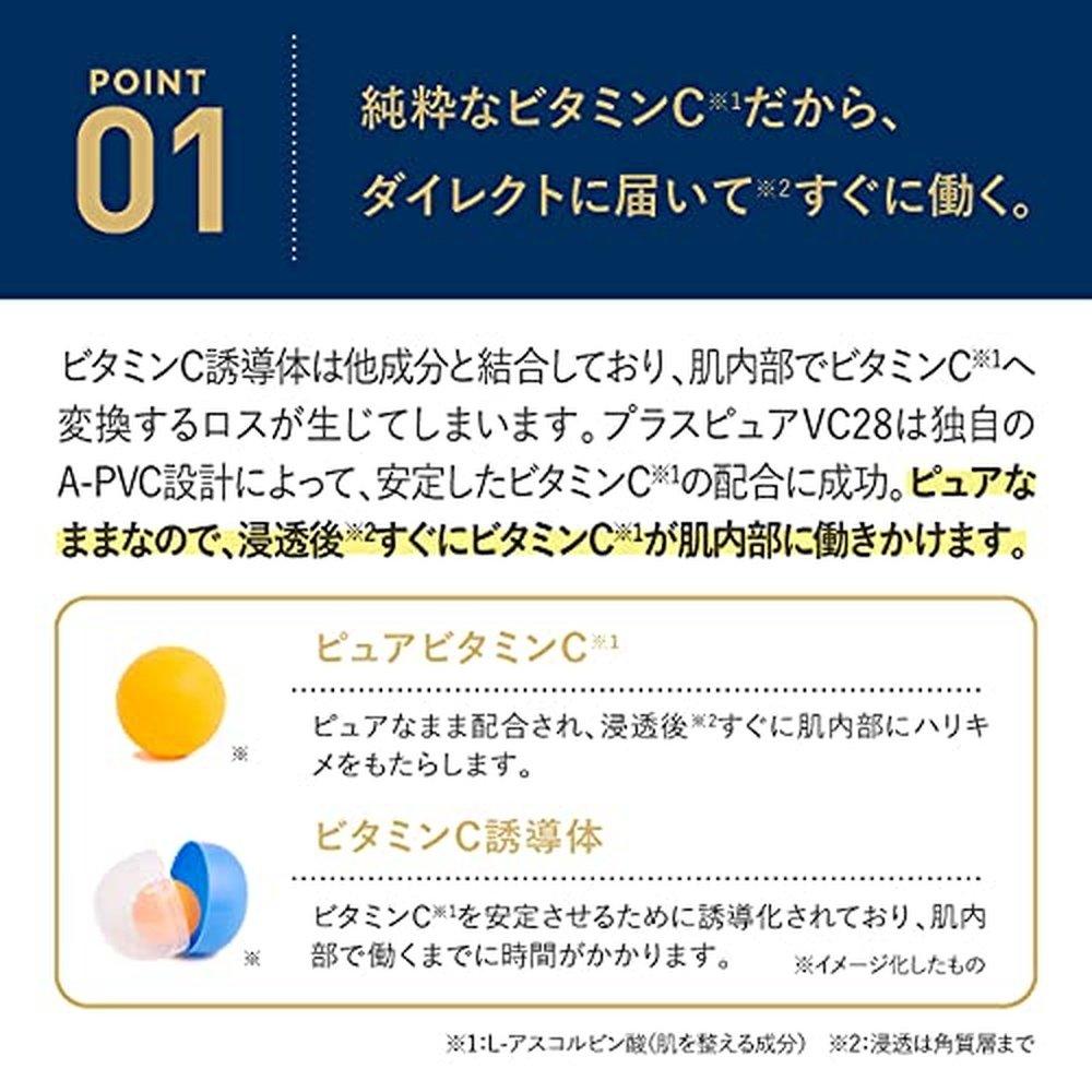 維生素 C 精華液 Pluskirei Plus Pure VC28 含有 28% 純維生素 C 的兩性精華液（12mL，約 1 個月的用量）