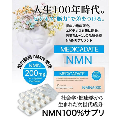 MEDICADATE 高配方 NMN 補充劑 日本製造 高純度 99% 以上 PTP 獨立包裝 30 天供應量 由國內 GMP 認證工廠生產