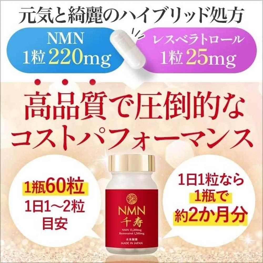 日本製造 NMN 補充劑 13,200mg（每片 220mg） 含白藜蘆醇 1,500mg（每片 25mg） 60 粒 30-60 天供應 高純度超過 99.9% 國產原料 NMN 國內 GMP 認證工廠 直達腸道的耐酸膠囊不直囊不含二氧化鈦