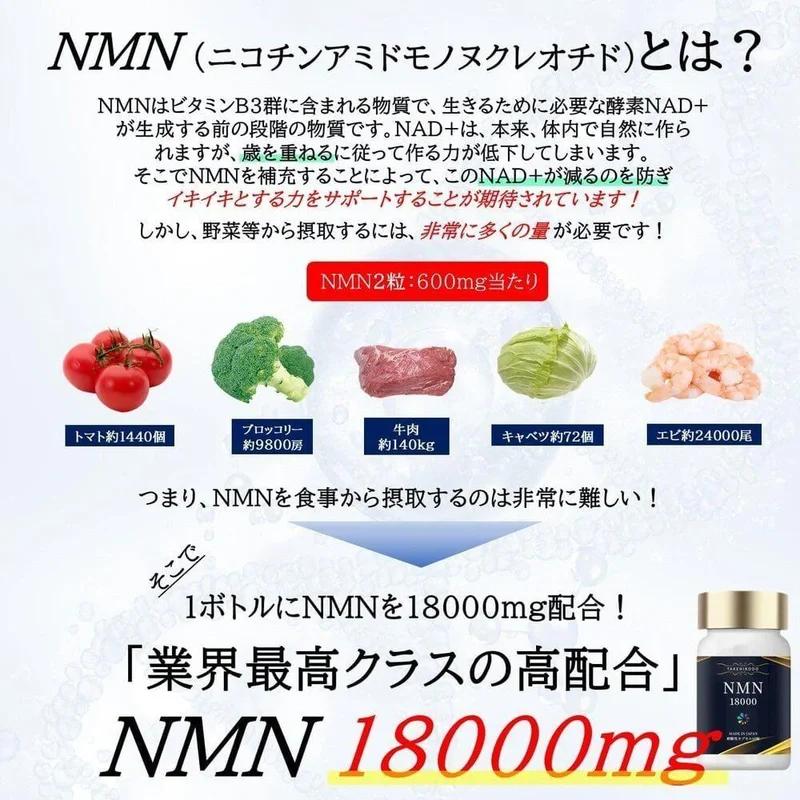 NMN補充劑 高純度99.8% 含有NMN18000mg NMN18000維生素B3補充劑 在GMP認證工廠製造 日本製造 Takekodo