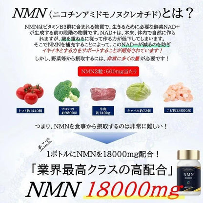 NMN補充劑 高純度99.8% 含有NMN18000mg NMN18000維生素B3補充劑 在GMP認證工廠製造 日本製造 Takekodo