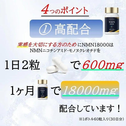 NMN補充劑 高純度99.8% 含有NMN18000mg NMN18000維生素B3補充劑 在GMP認證工廠製造 日本製造 Takekodo