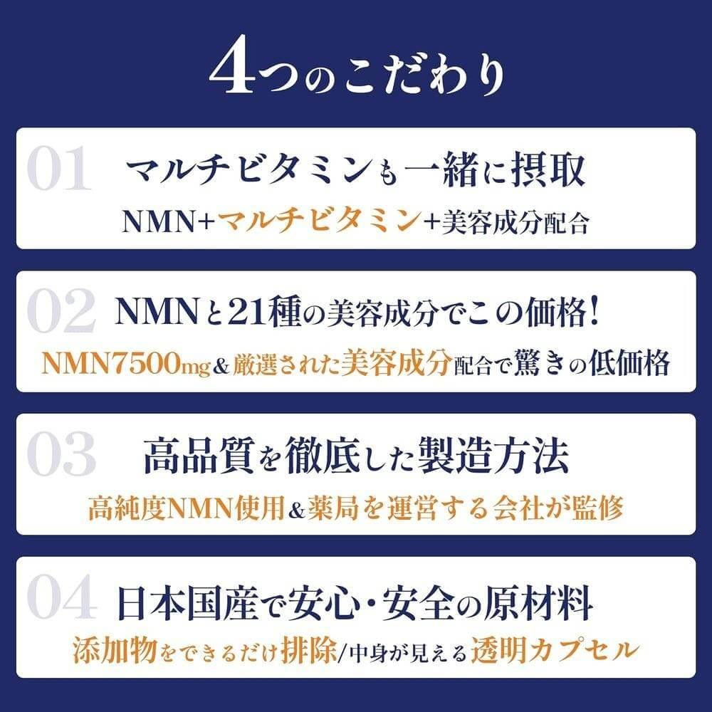 NMN PLUS 7500 補充劑 日本製造 高純度 99.9% 以上 酵母發酵法 國內GMP認證工廠 白藜蘆醇 輔酶 Q10 維生素 C 抗衰老護理 美容成分組合 30粒 VIVIPREMIUM