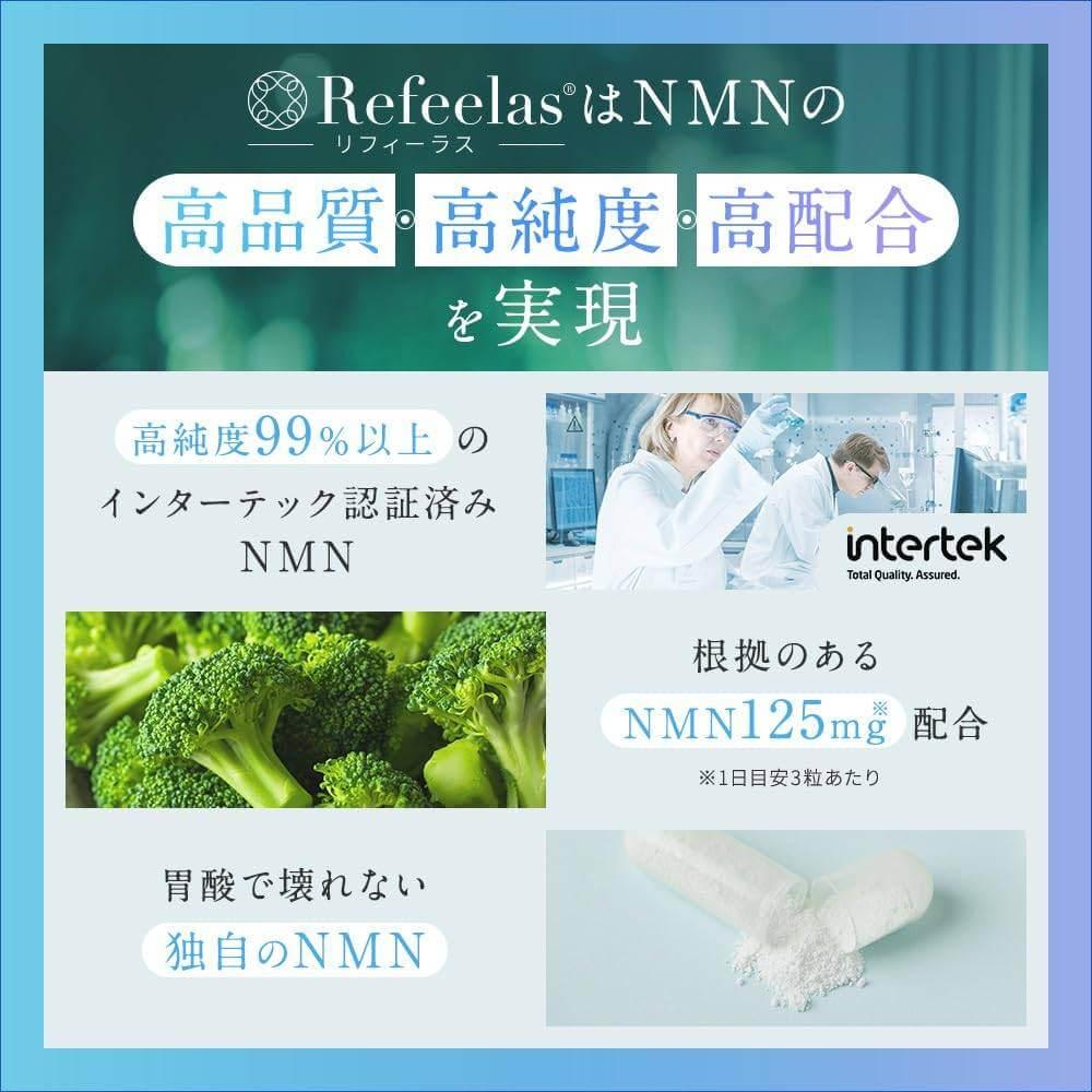 日本製造 NMN補充劑和日本第一個具有功能聲稱的食品 Refeelas 3750mg 90粒 供應約30天 GMP認證工廠 99%以上的高純度 直接攝入乳酸菌產生的物質 發酵大豆 好細菌 517種成分