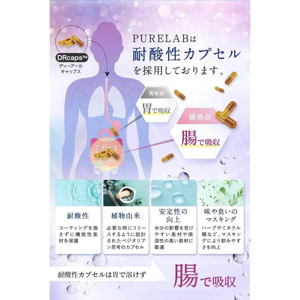 PURELAB NMN補充劑 15000毫克（每天500毫克） 高配方 純日本製造（使用耐酸膠囊） 60粒 純度99%以上 國內GMP認證工廠 含有白藜蘆醇和蝦青素