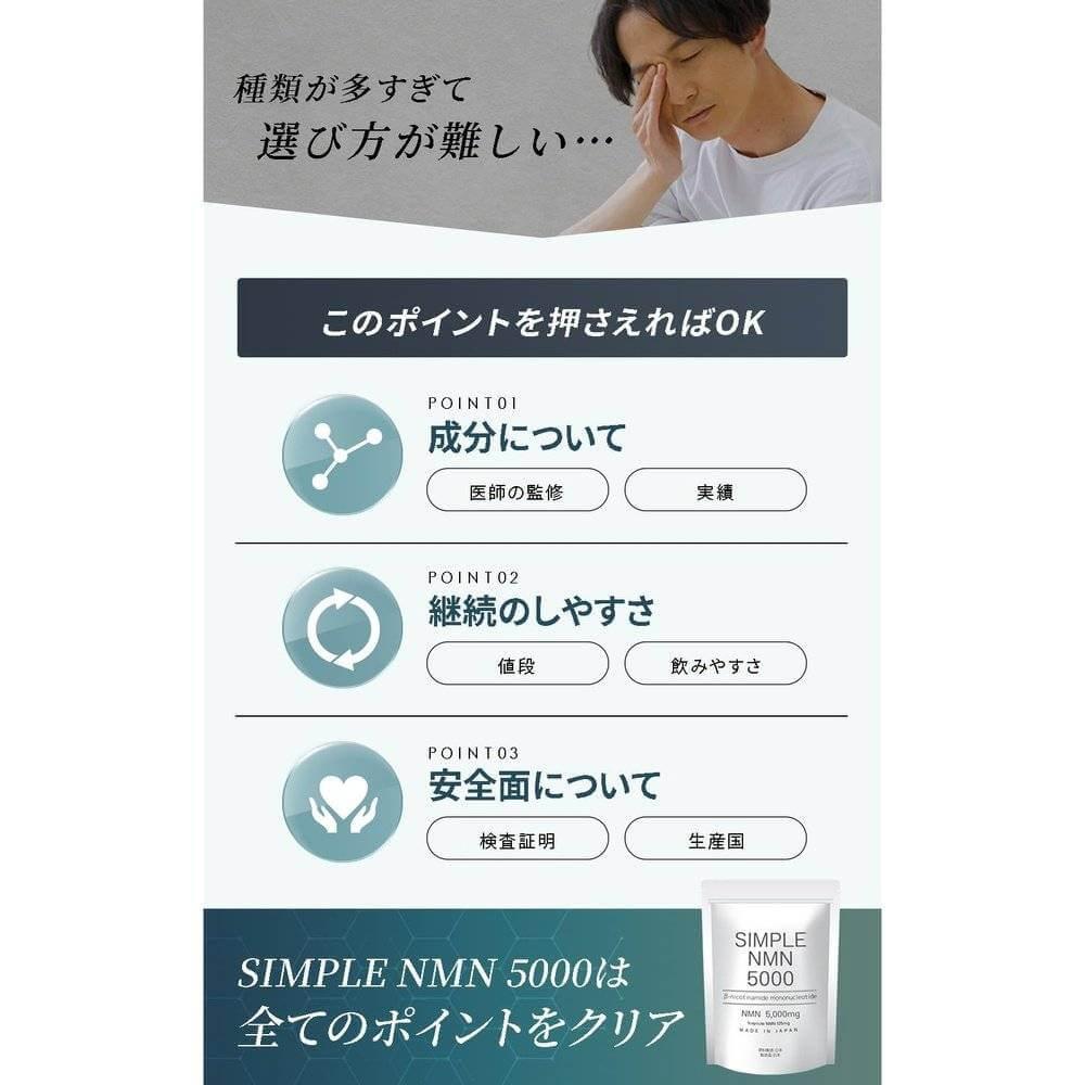 日本製造 SIMPLE NMN 高純度 100% 40 粒 1 袋 5,000mg GMP 認證工廠 佐藤博士監修 抗氧化鋁包裝